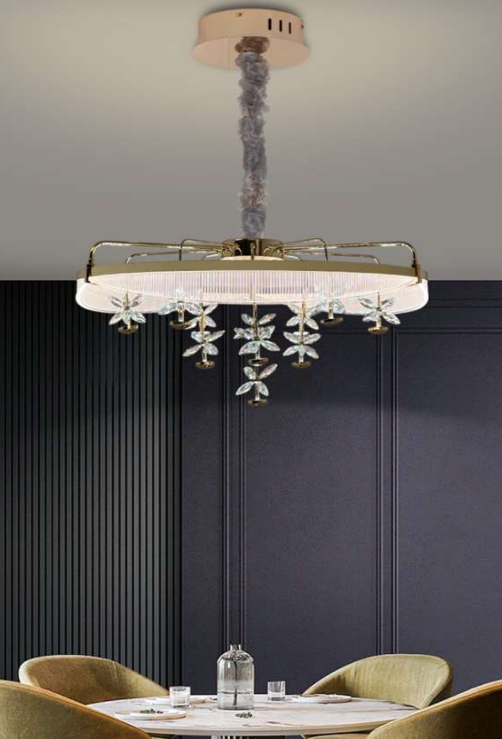 Light House Metal+Acralyc Material Gold+ Crystal Finished Chandelier