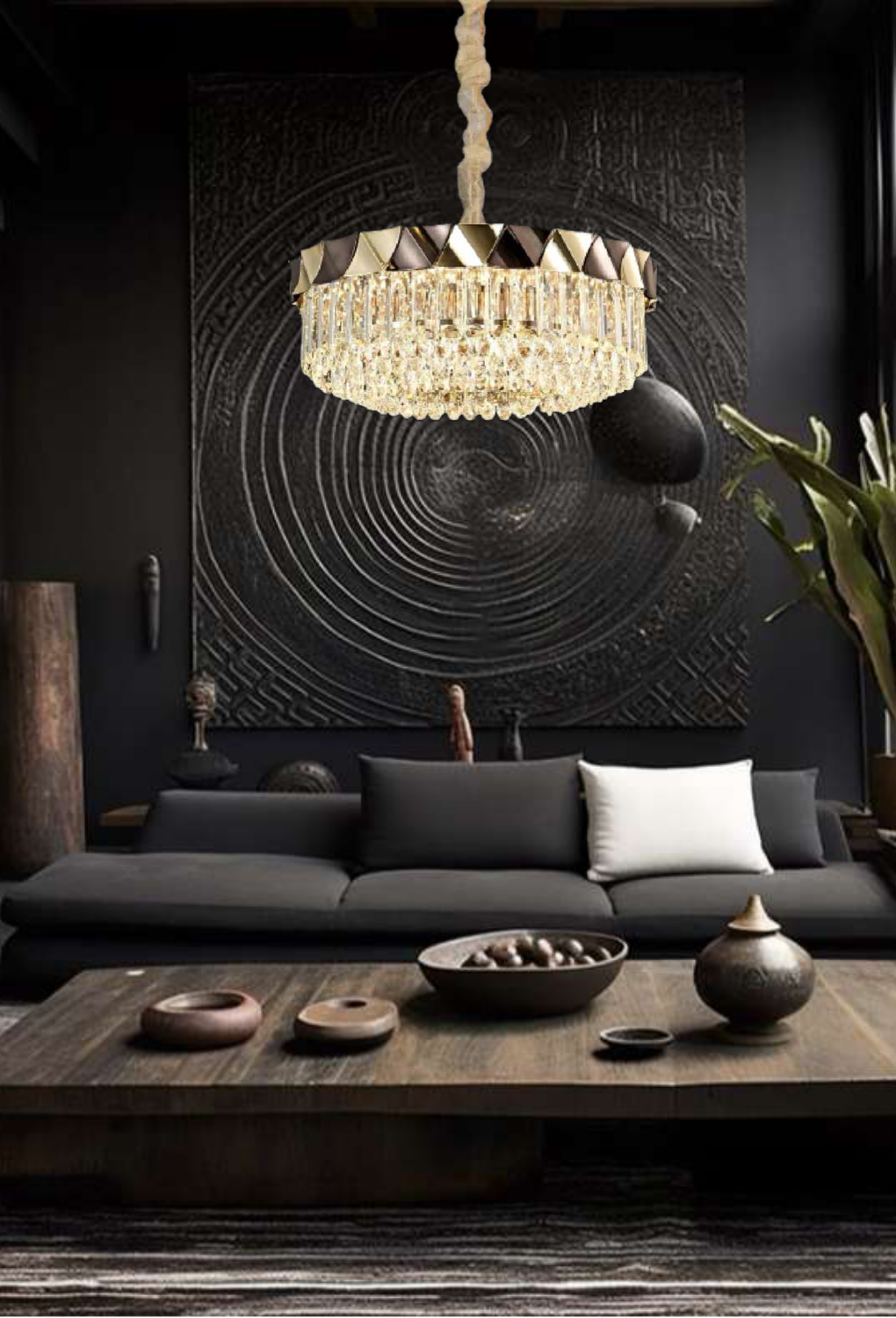 Light House Metal+Crystal Material Gold+Brown Finished Chandelier