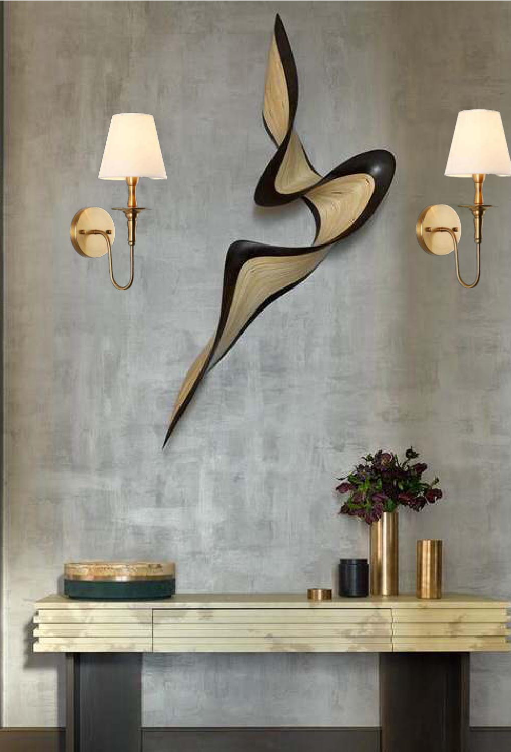 Light House Metal + Fabric Material Brass Finished Wall Light