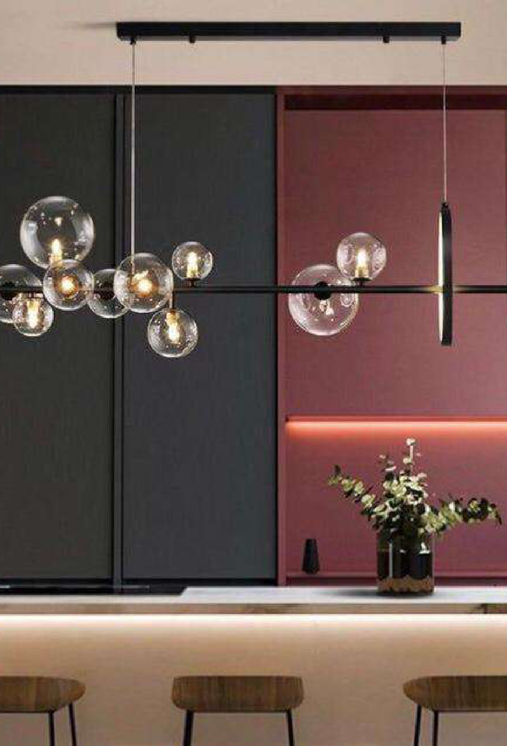 Light House Metal+ Glass Material Black Finished Chandelier