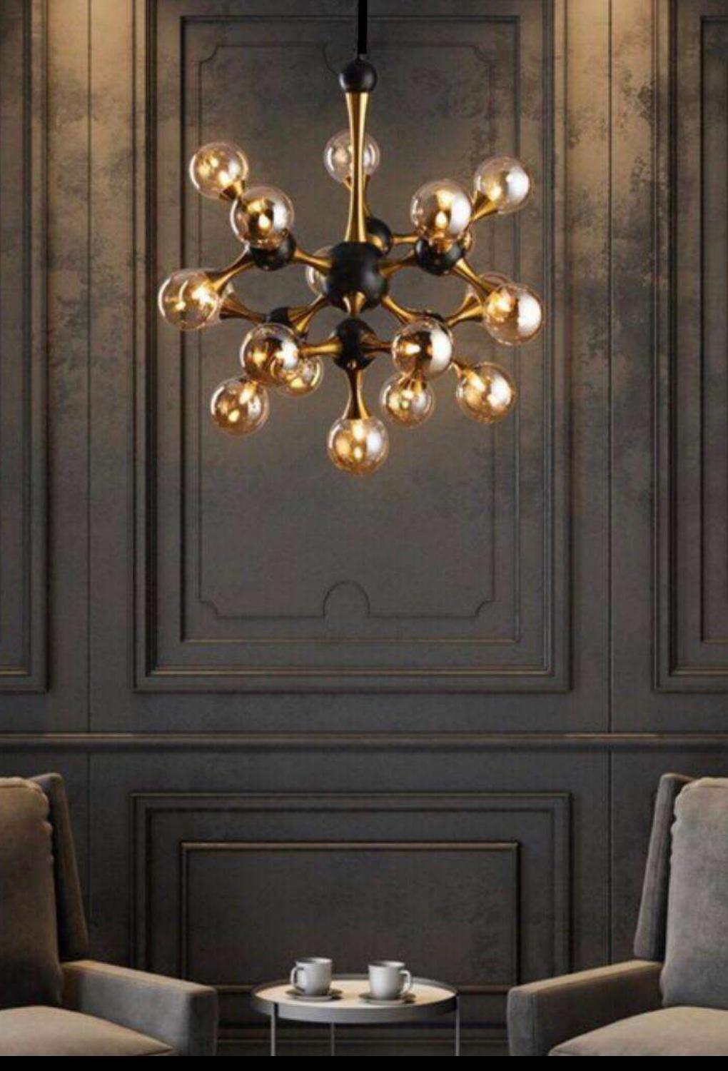 Light House Metal+Glass Material Black+ Brass+ Amber/Chr Finished Chandelier