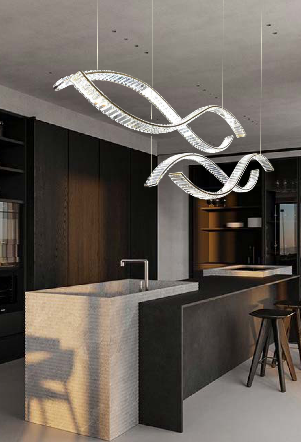 Light House Metal + Crystal Material Rosegold Finished Chandelier