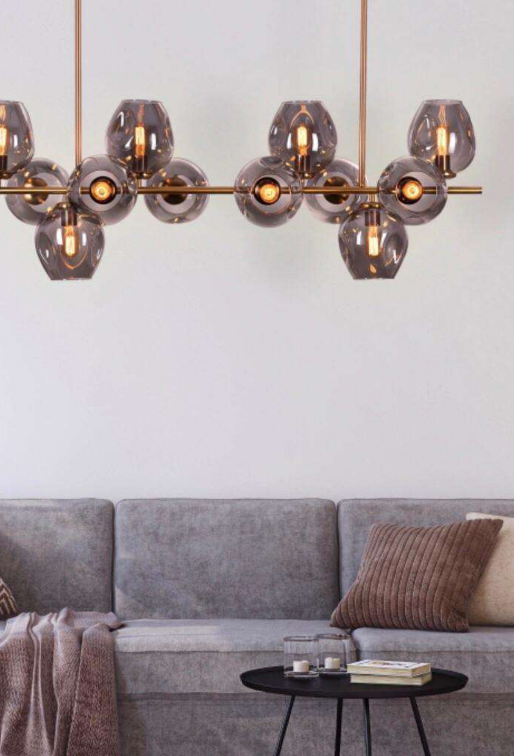 Light House Metal + Glass Material Brass + Smoke Grey Finished Chandelier