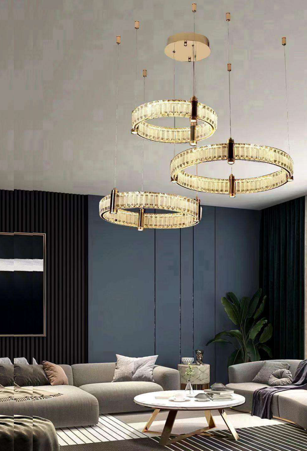 Light House Metal + Crystal Material Gold Finished Chandelier