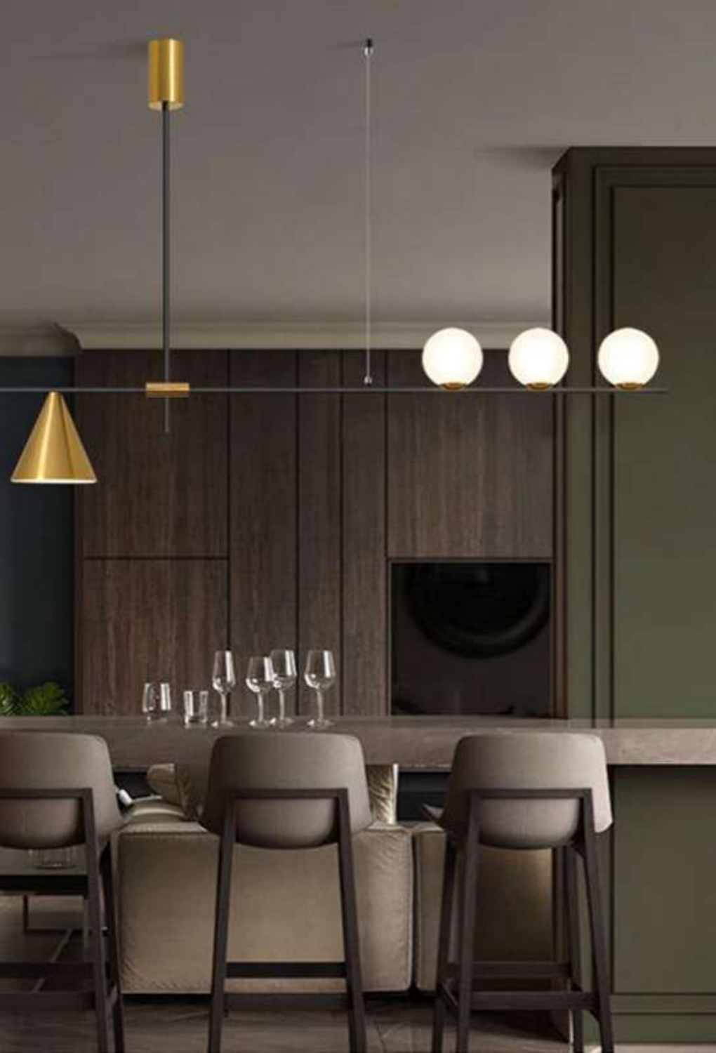 Light House Metal+Glass Material Black + Brass Finished Chandelier