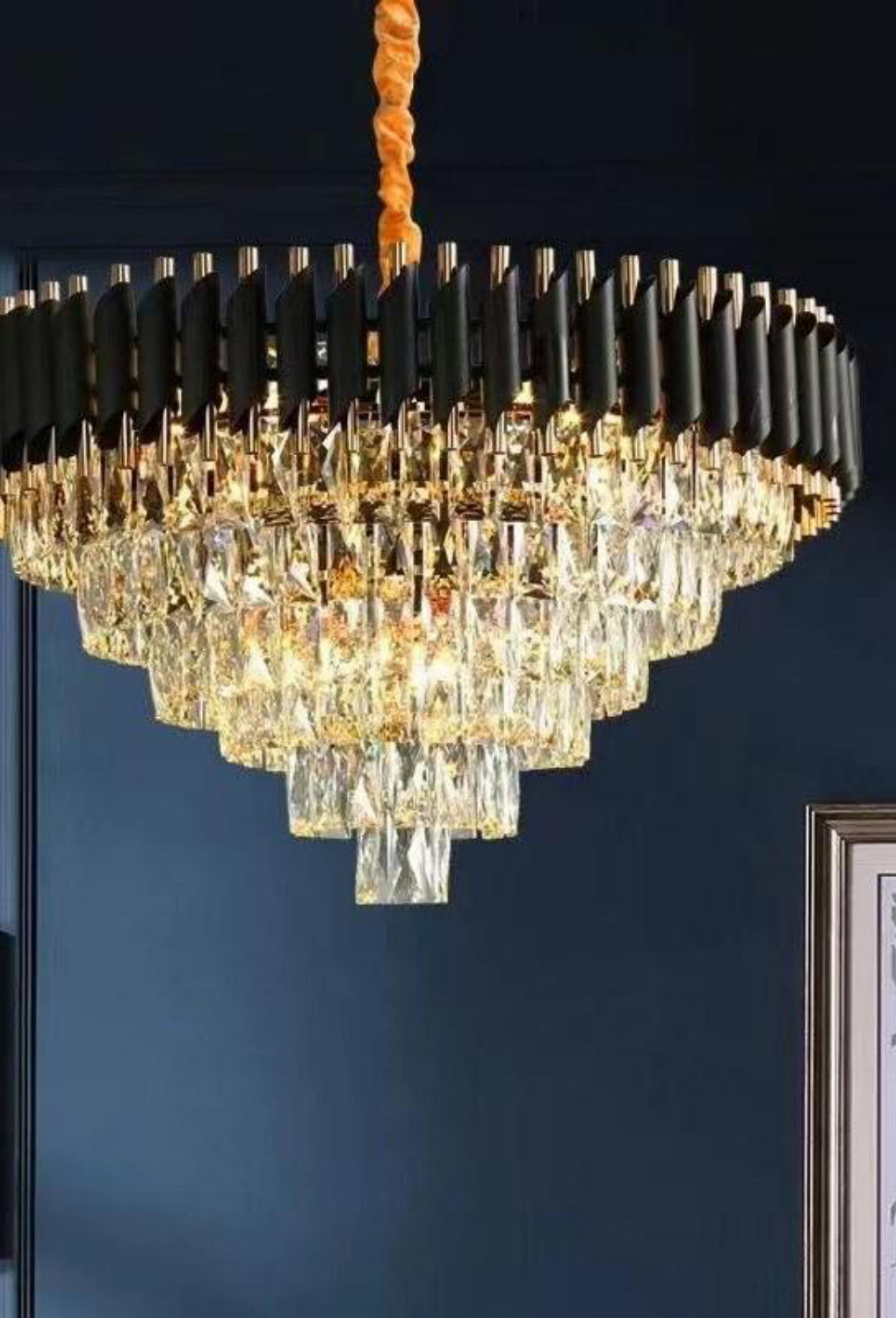 Light House Metal+Crystal Material Black Finished Chandelier