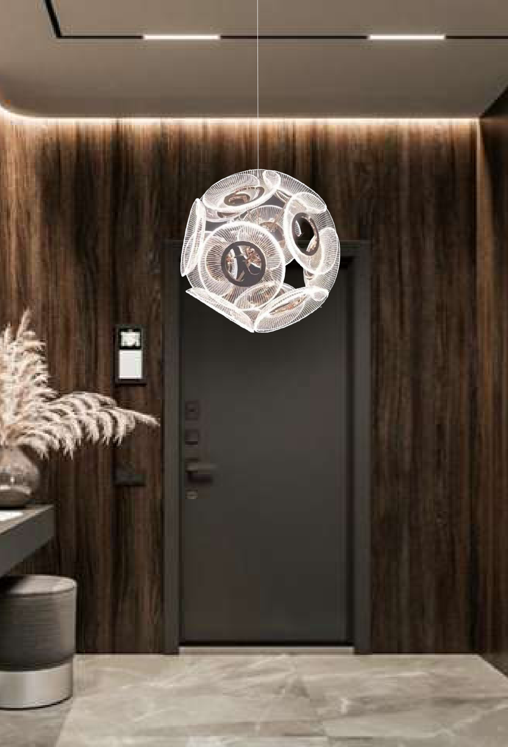 Light House Metal + Acralyc Material Rosegold Finished Chandelier