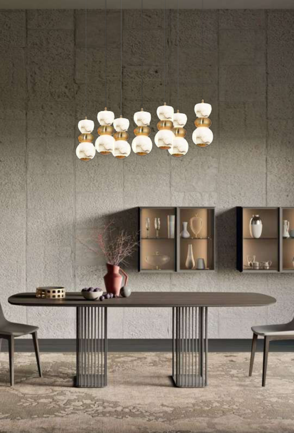 Light House Metal+Marble Material Brass Finished Chandelier