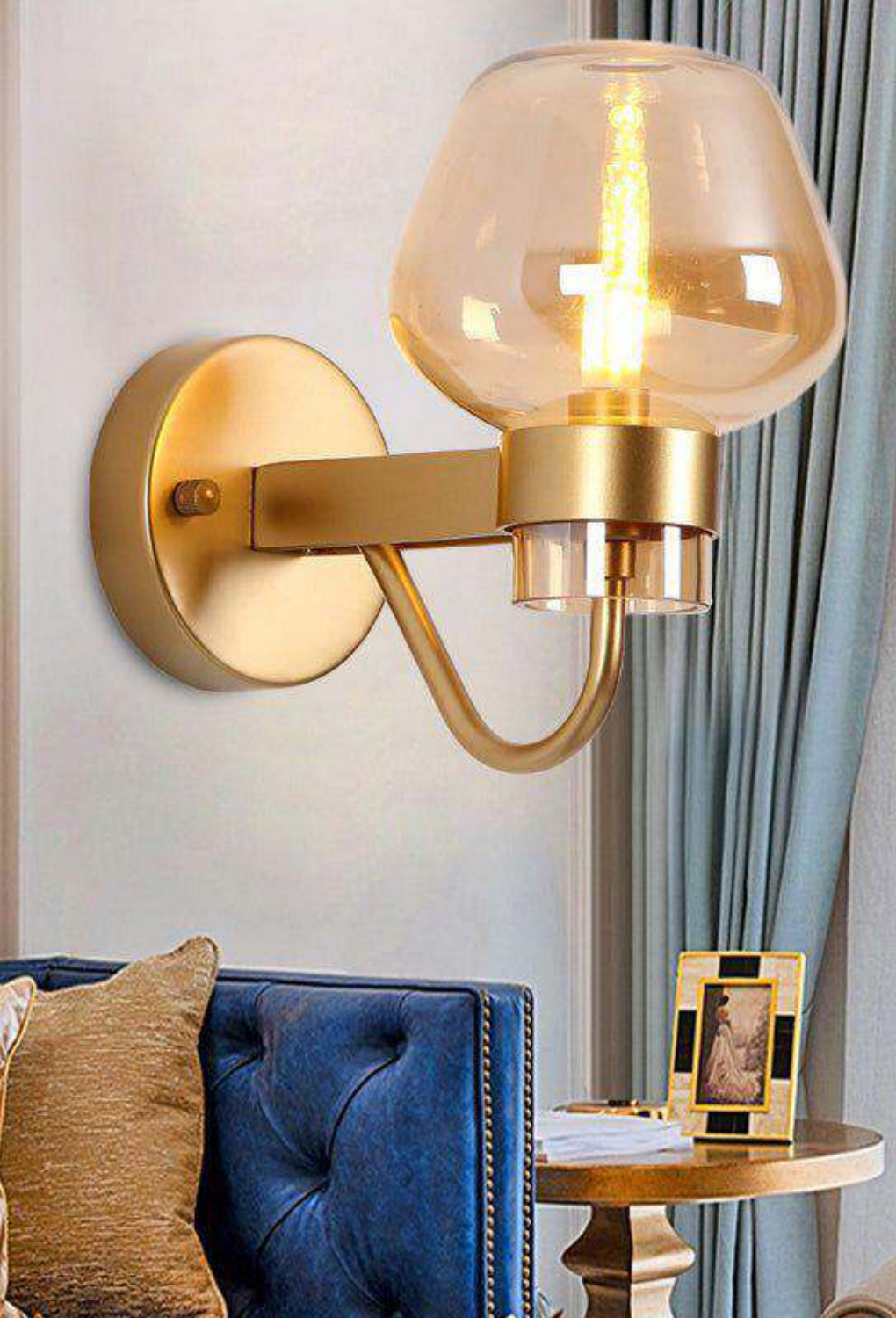Light House Metal + Glass Material Brass + Amber Finished Wall Light