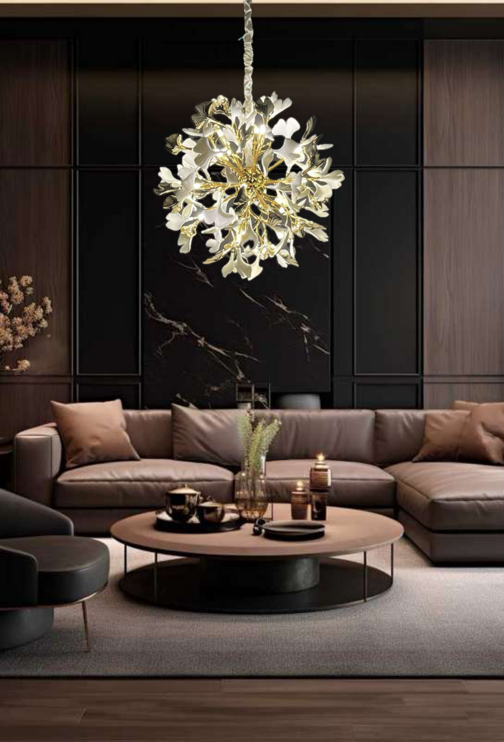 Light House Metal + Ceramic Material Gold+White Finished Chandelier