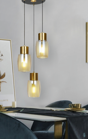 Home Light Iron + Glass + Aluminum Material Gold Base + Amber Glass Finished Hanging Light