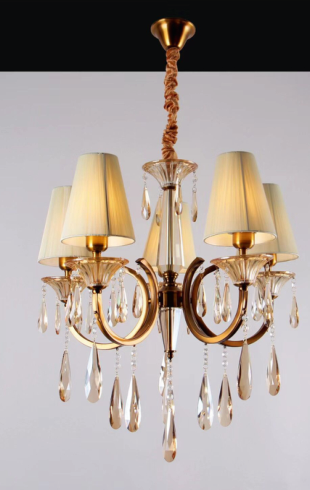 Home Light Metal + Cloth Shade + Crystal Material Gab Finished Pendent Light