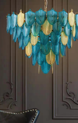 Home Light Aluminum + Glass Material Gold + Blue Finished Pendent Light