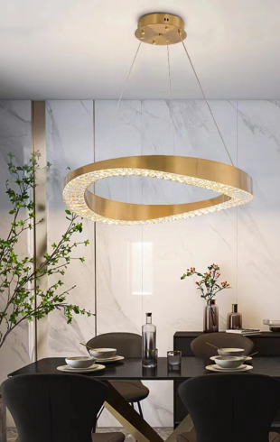 Home Light Aluminum + Crystal Material Gold Finished Pendent Light