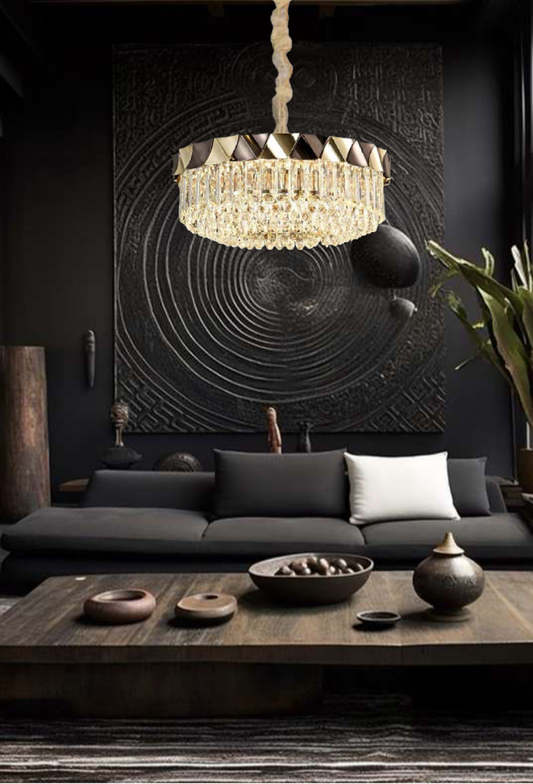 Light House Metal+Crystal Material Gold+Brown Finished Chandelier