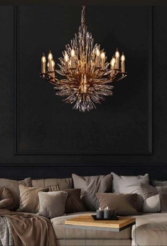 Light House Metal + Crystal Material Brass Finished Chandelier