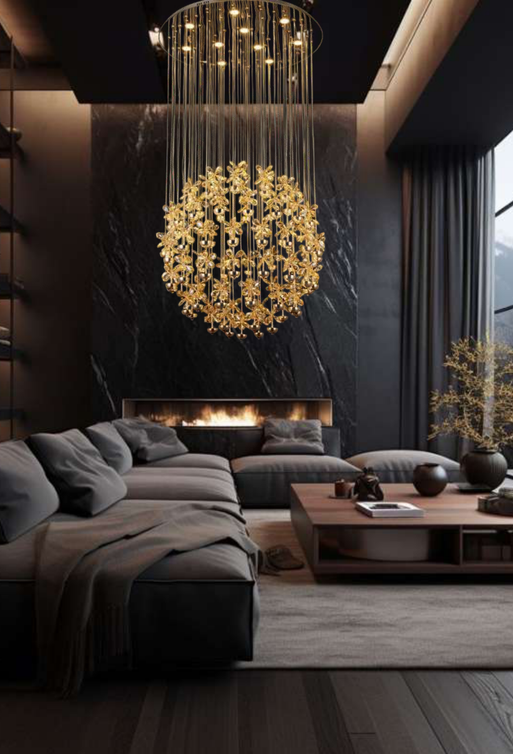 Light House Metal+Crystal Material Gold+Amber Finished Roof Light