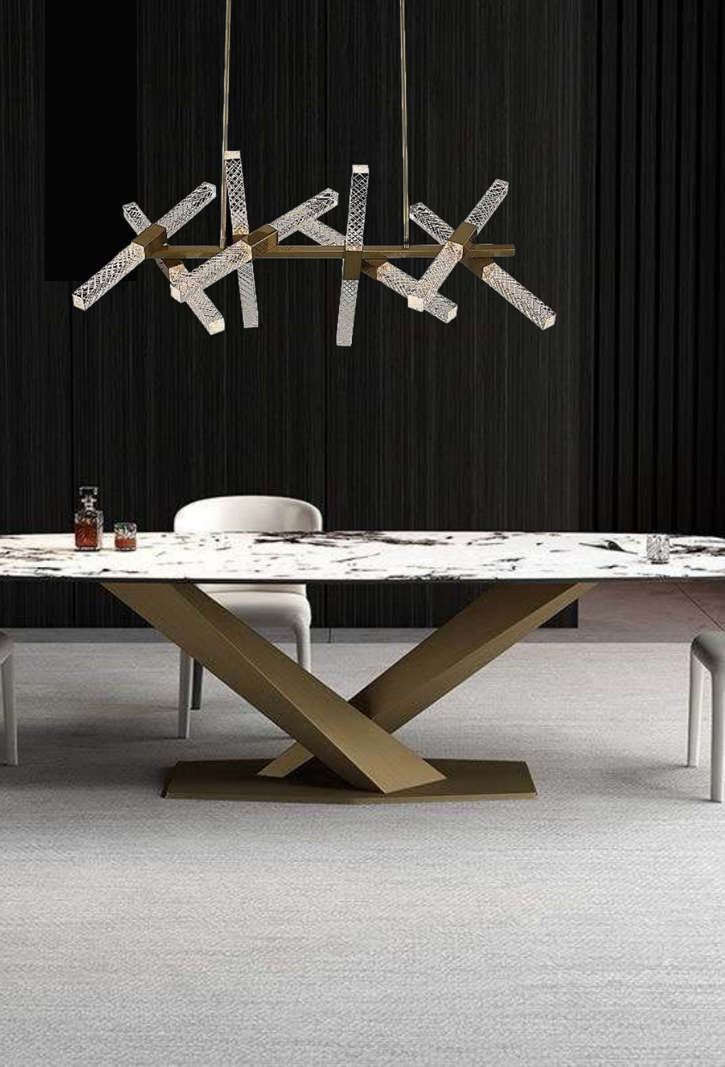 Light House Metal+Acralyc Material Brass Finished Chandelier