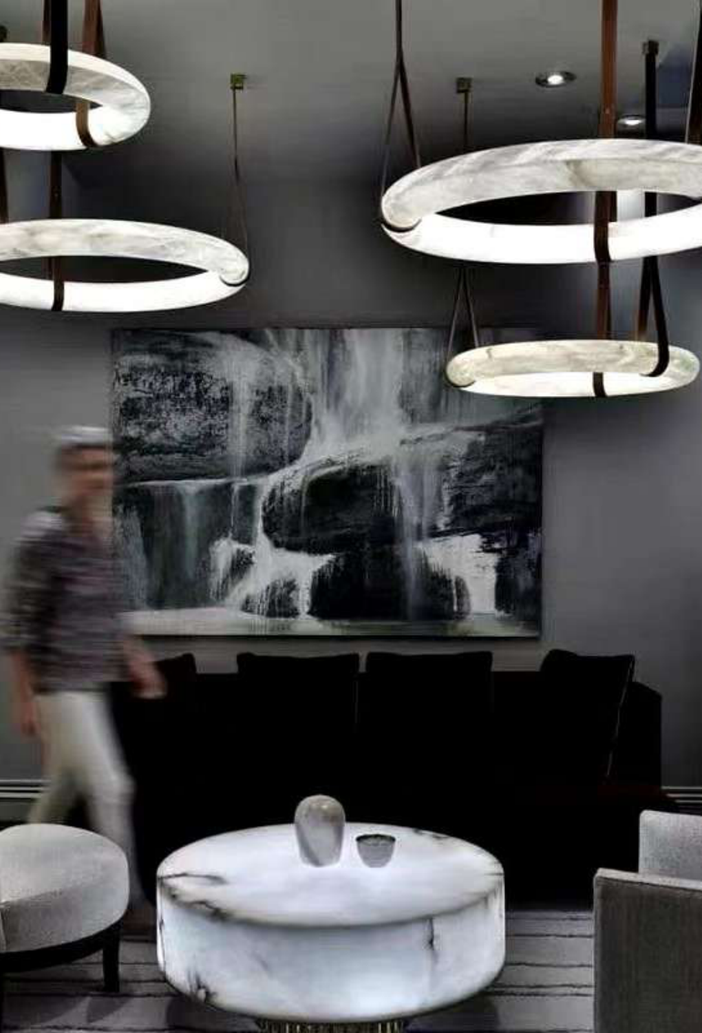 Light House Marble + Belt Material Tan+Marble Finished Chandelier