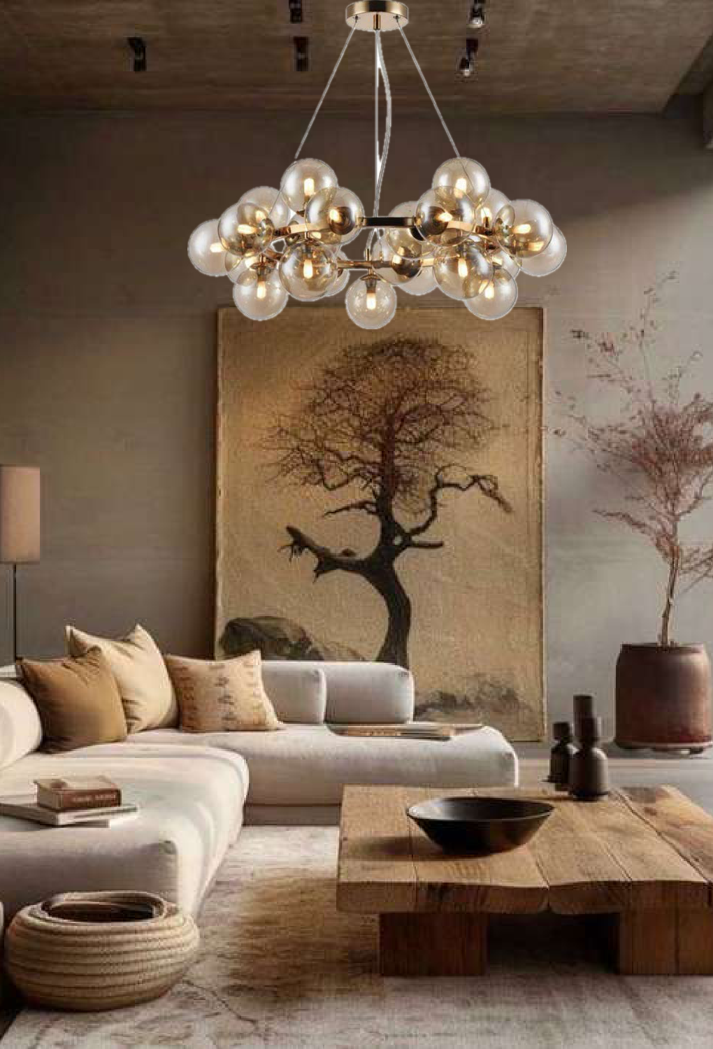 Light House Metal+Glass Material Brass+Amber Finished Chandelier