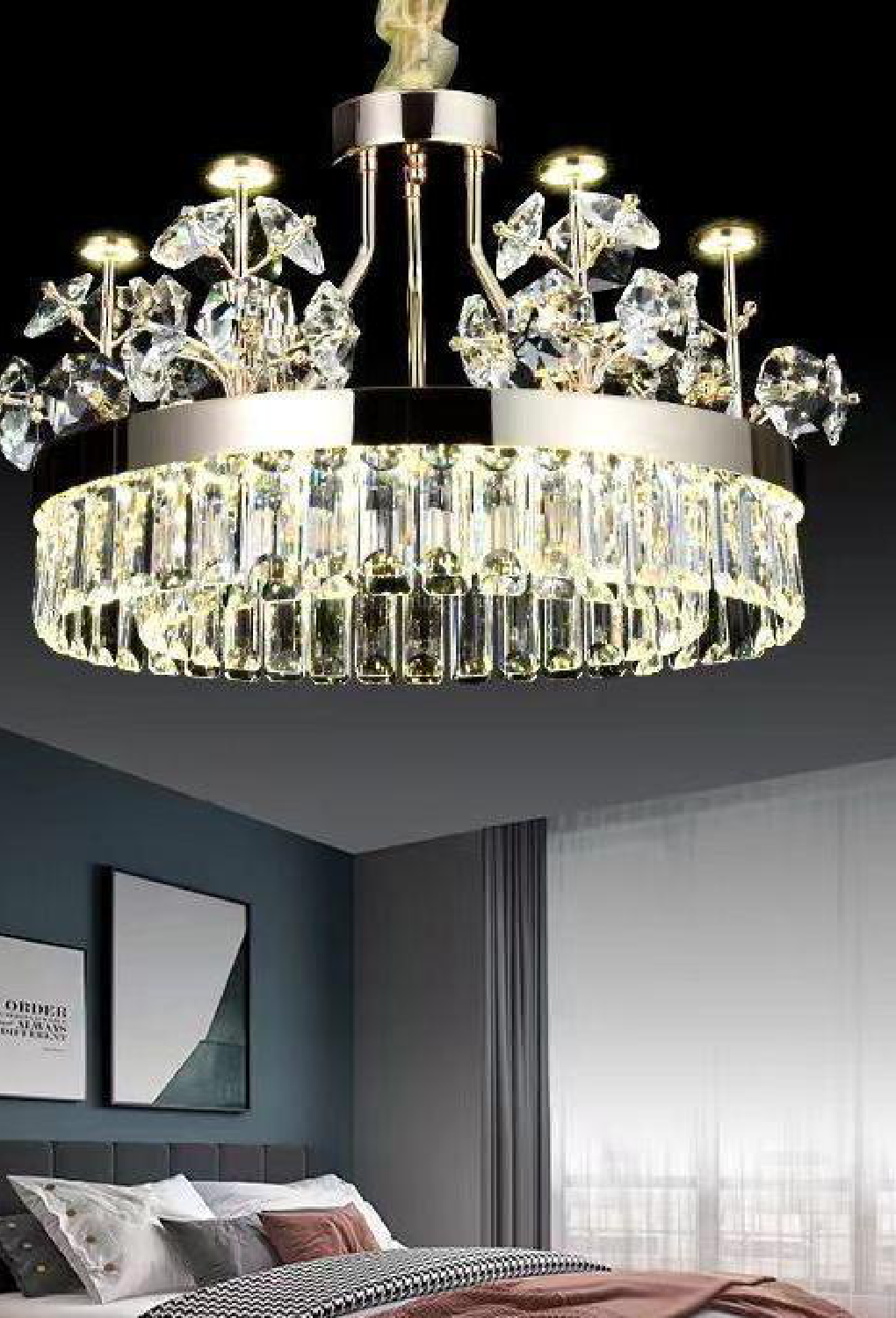 Light House Metal + Crystal Material Gold Finished Chandelier