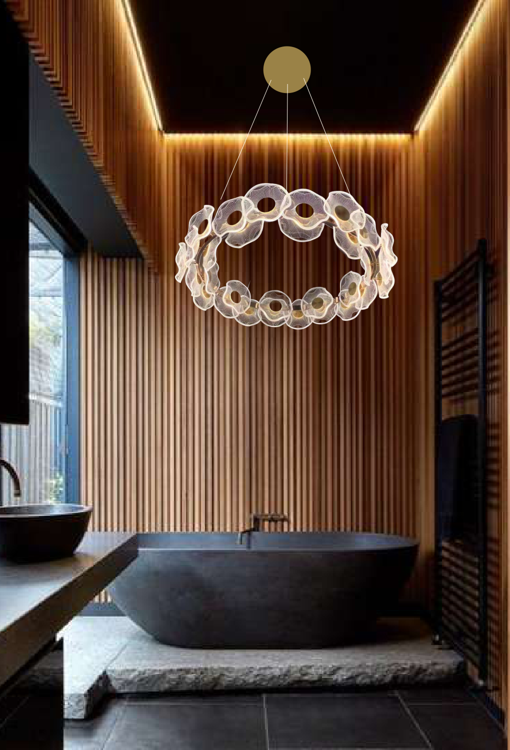 Light House Metal + Acralyc Material Rosegold/Brass Finished Chandelier