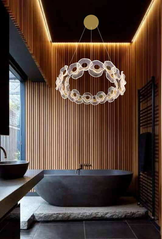 Light House Metal + Acralyc Material Rosegold/Brass Finished Chandelier