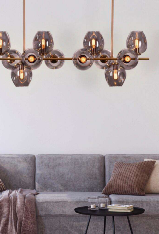 Light House Metal + Glass Material Brass + Smoke Grey Finished Chandelier