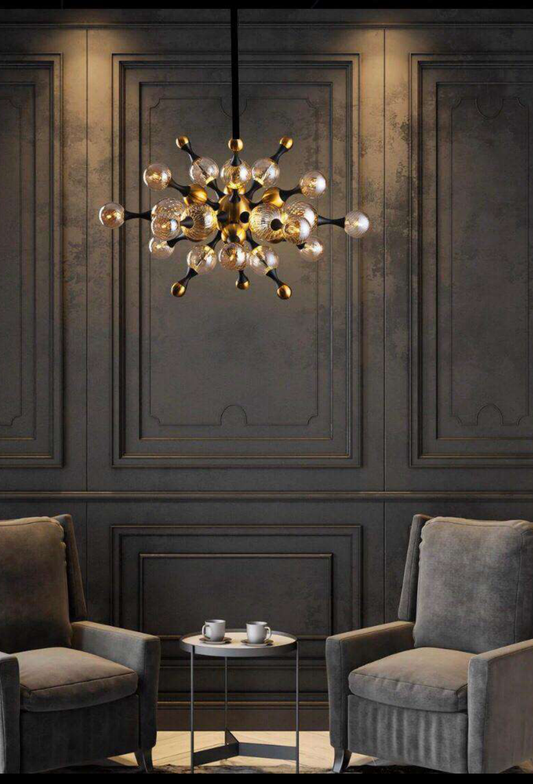 Light House Metal+Glass Material Black+ Brass+ Amber Finished Chandelier