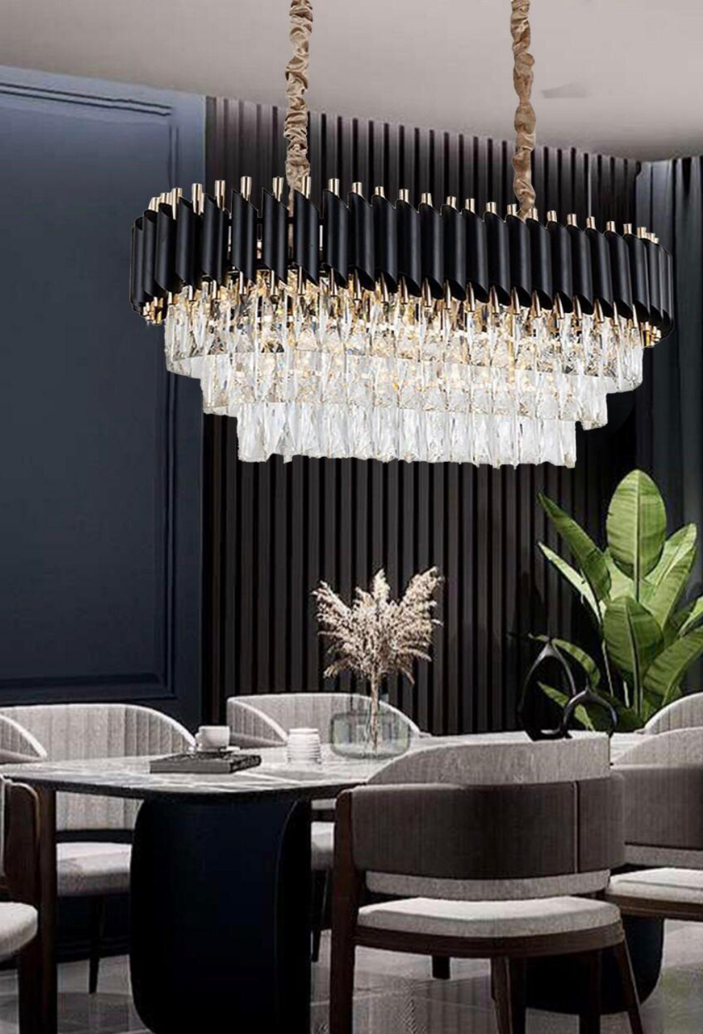 Light House Metal+Crystal Material Black Finished Chandelier