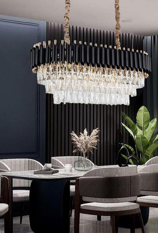 Light House Metal+Crystal Material Black Finished Chandelier
