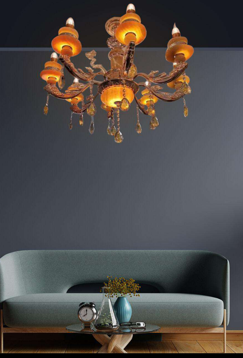 Light House Marble Material Gold + Orange Finished Chandelier