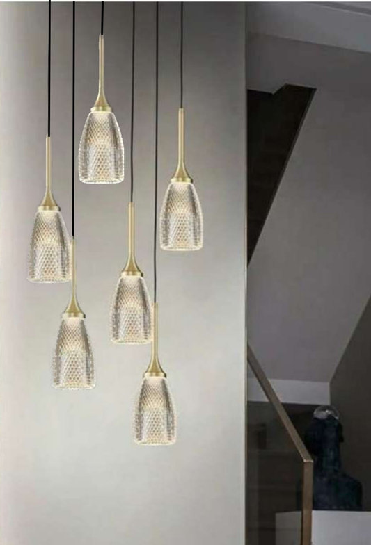 Light House Metal + Acralyc Material Brass Finished Chandelier