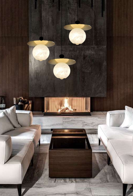 Light House Metal+ Marble Material Brass Finished Chandelier