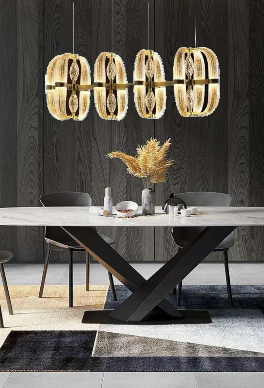 Light House Metal+Glass Material Brass +Crinckle Finished Chandelier