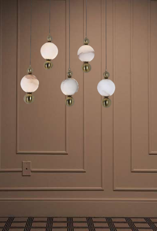 Light House Metal+Marble Material Brass Finished Chandelier