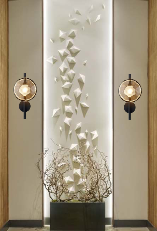 Light House Metal + Glass Material Black +Amber Finished Wall Light