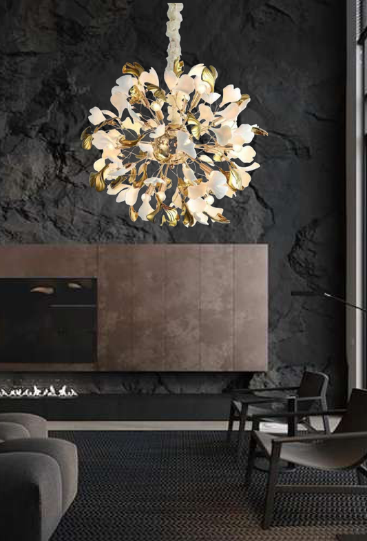 Light House Metal + Ceramic Material Gold+White Finished Chandelier