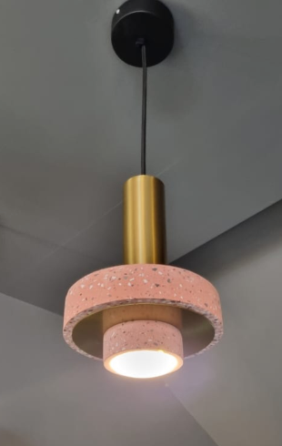 Home Light Iron + Terrazzo Material Gold + Pink Finished Hanging Light