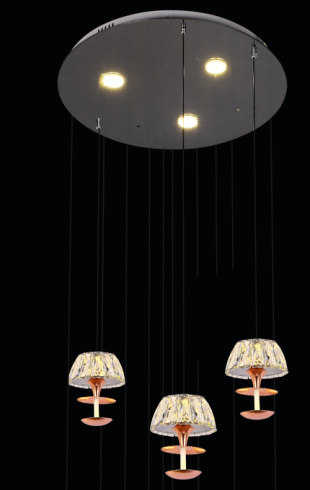 Home Light Metal + Crystal Material Gold Finished Hanging Light