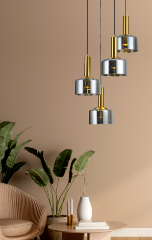 Home Light Iron + Glass + Aluminum Material Gold Base + Amber Glass Finished Hanging Light