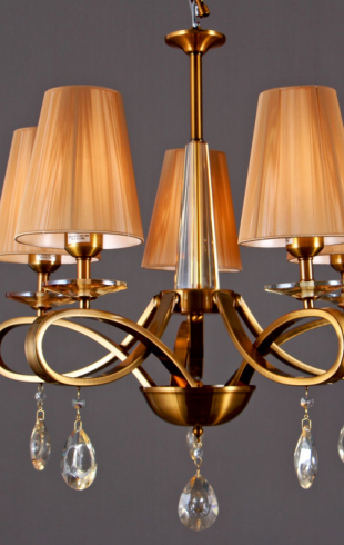 Home Light  Metal + Cloth Shade + Crystal  Material Gab Finished Pendent Light