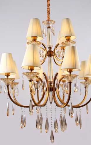 Home Light  Metal + Cloth Shade + Crystal  Material Gab Finished Pendent Light