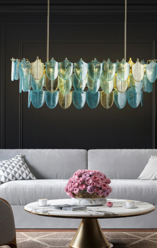 Home Light  Aluminum + Glass      Material Gold + Blue Finished Pendent Light