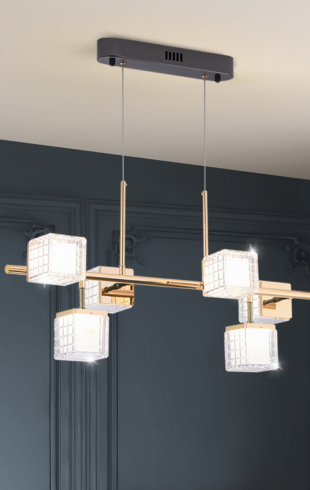 Home Light  Iron + Acrylic  Material Black + Gold Finished Pendent Light