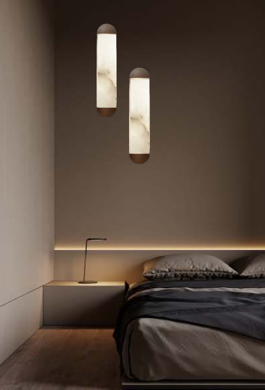 Light House Metal + Marble Material Brown Grained Finished Wall Light